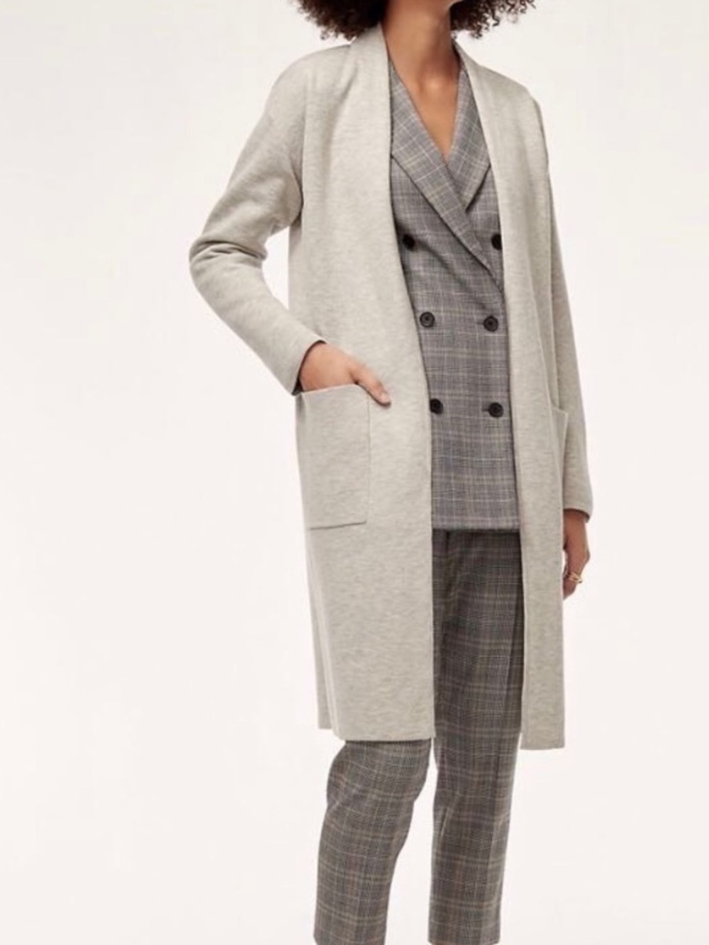 Babaton Aritzia Light Gray Long Open-Front Wool linen Cardigan - Picture 2 of 2